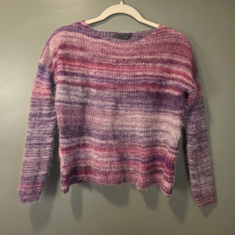 Elsamanda Women's Sweater Wool Alpaca Mohair Blend‎ Size S Purple Pink Striped